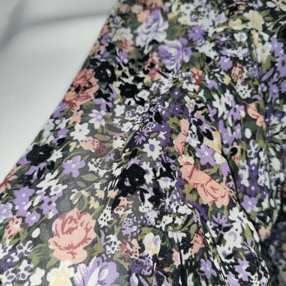 Noella Whimsy Fluttery Twee Ruffle Velvet Burnout Faux Wrap Sheer Dress S - Picture 6 of 13